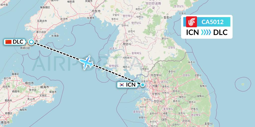CA5012 Air China Flight Map: Seoul to Dalian