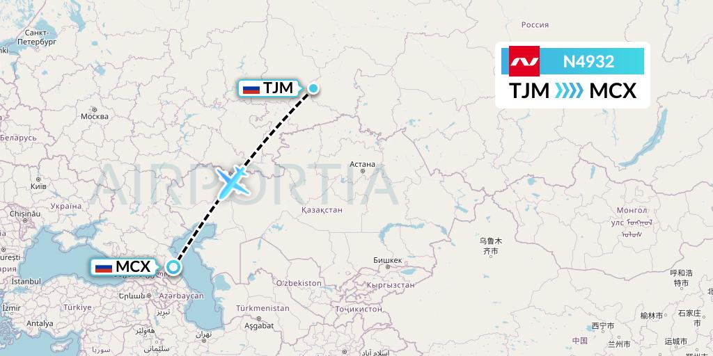 N4932 Nordwind Airlines Flight Map: Tyumen to Makhachkala