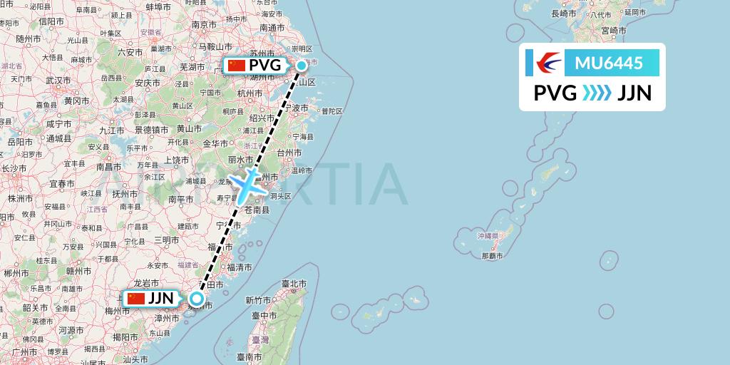MU6445 China Eastern Airlines Flight Map: Shanghai to Jinjiang
