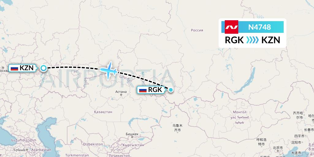 N4748 Nordwind Airlines Flight Map: Gorno-Altaysk to Kazan