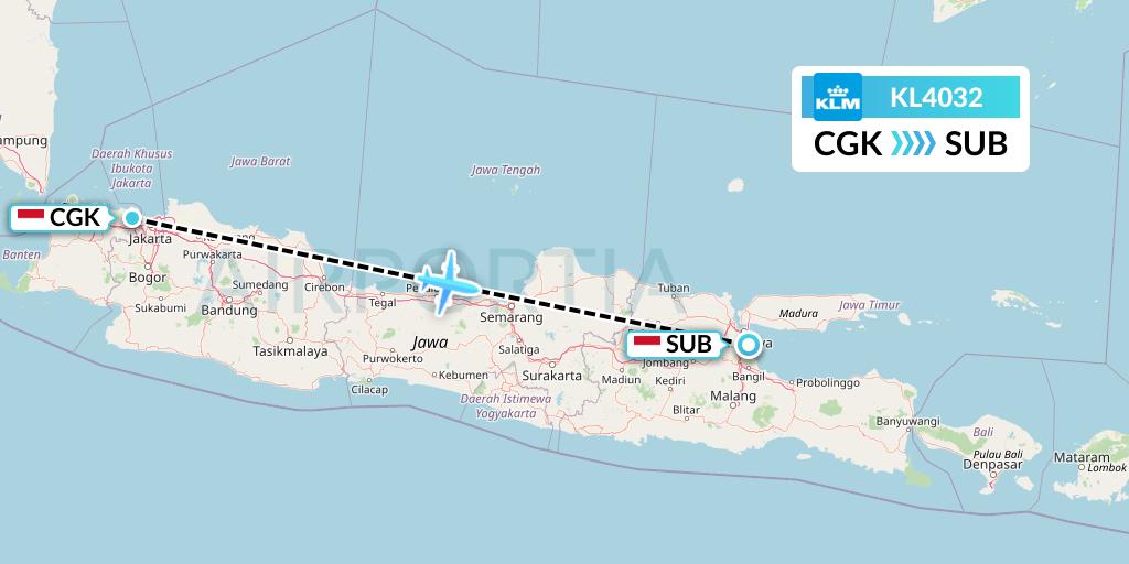 KL4032 KLM Flight Map: Jakarta to Surabaya