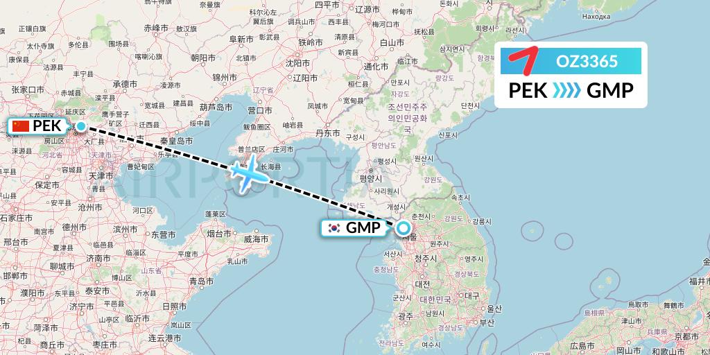 OZ3365 Asiana Airlines Flight Map: Beijing to Seoul