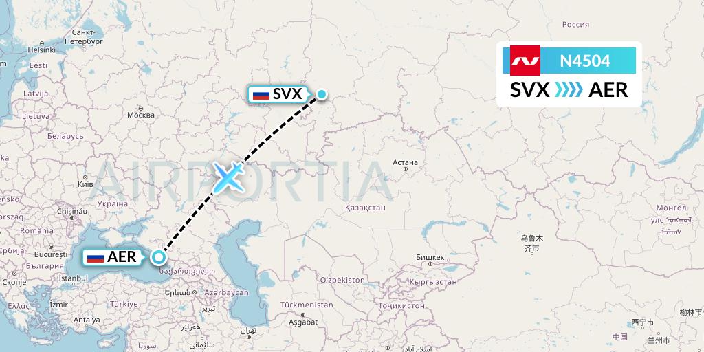 N4504 Nordwind Airlines Flight Map: Yekaterinburg to Sochi