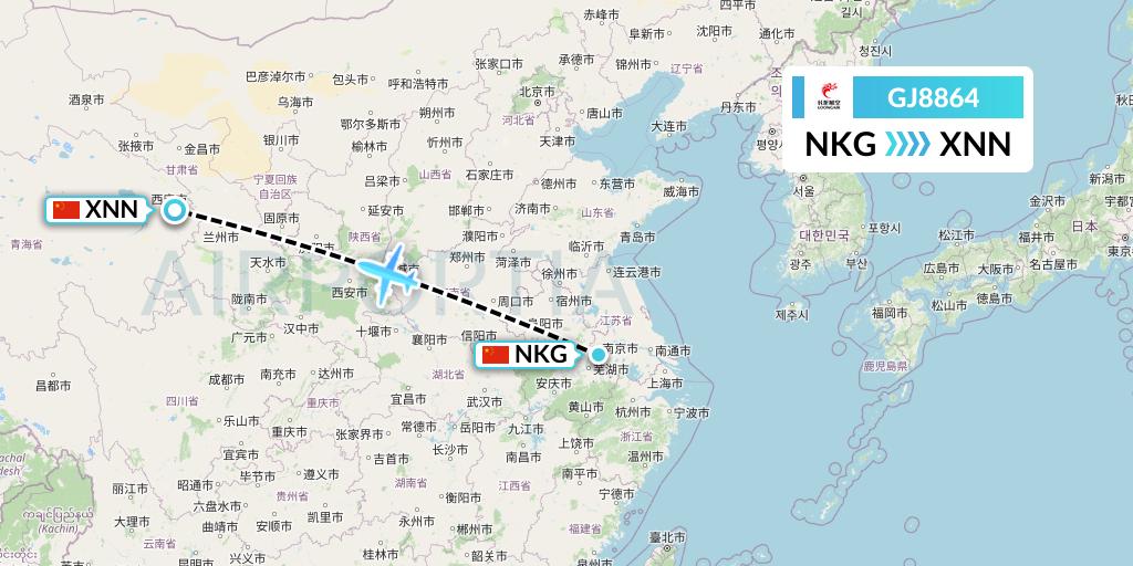 GJ8864 Loong Airlines Flight Map: Nanjing to Xining