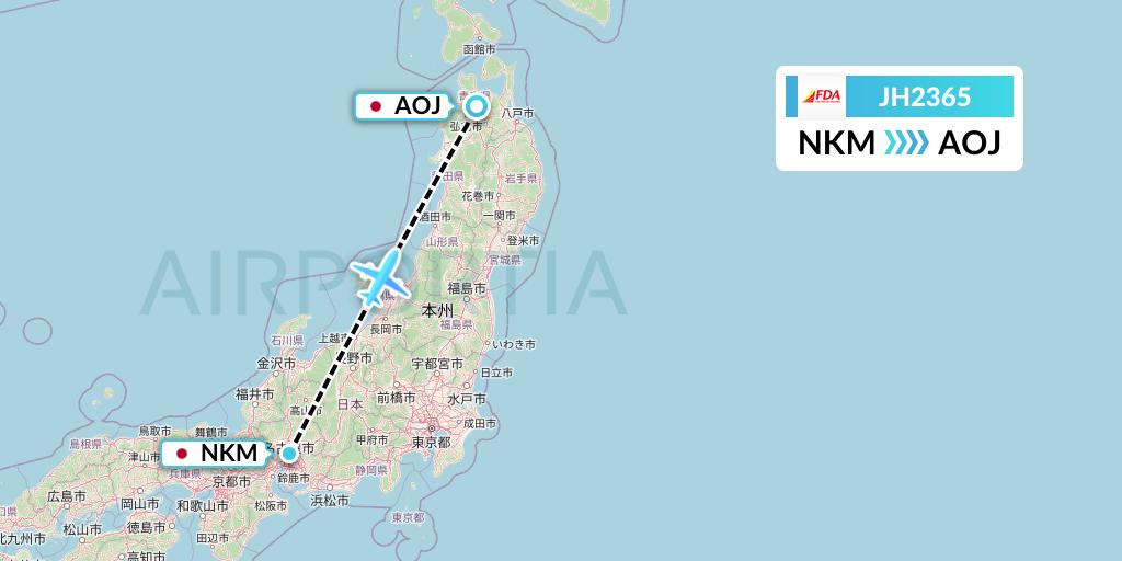 JH2365 Fuji Dream Airlines Flight Map: Nagoya to Aomori