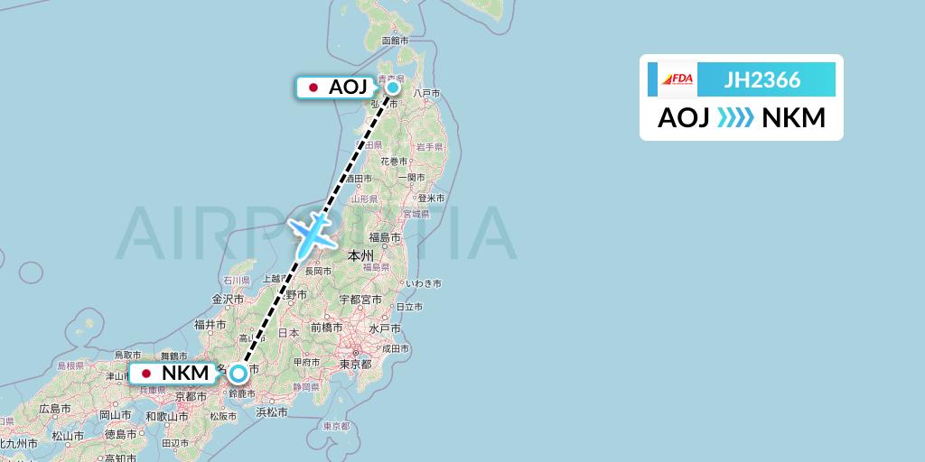 JH2366 Fuji Dream Airlines Flight Map: Aomori to Nagoya