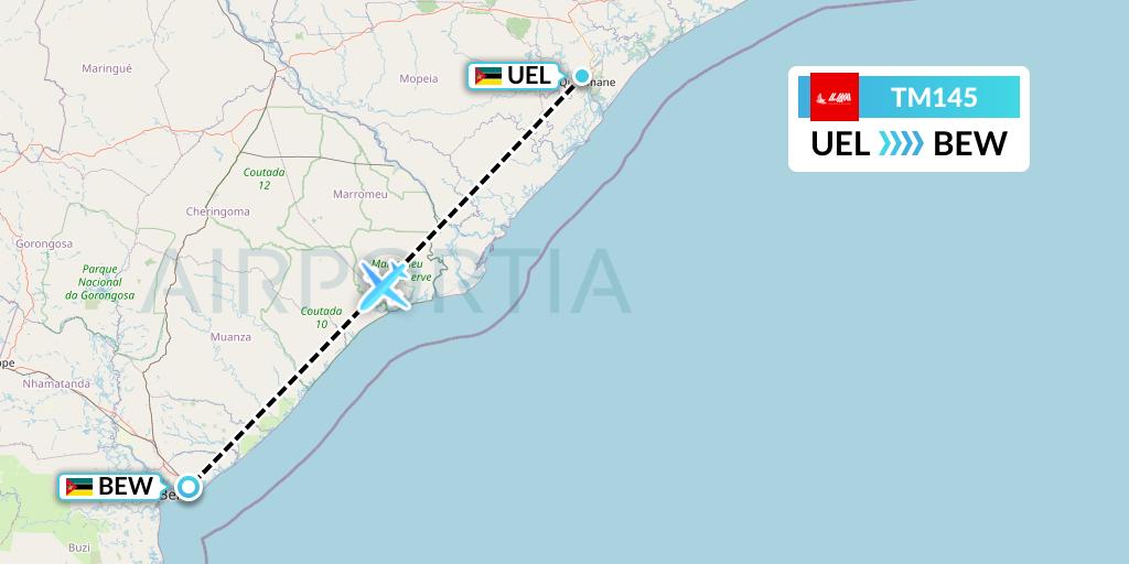 TM145 LAM Mozambique Airlines Flight Map: Quelimane to Beira