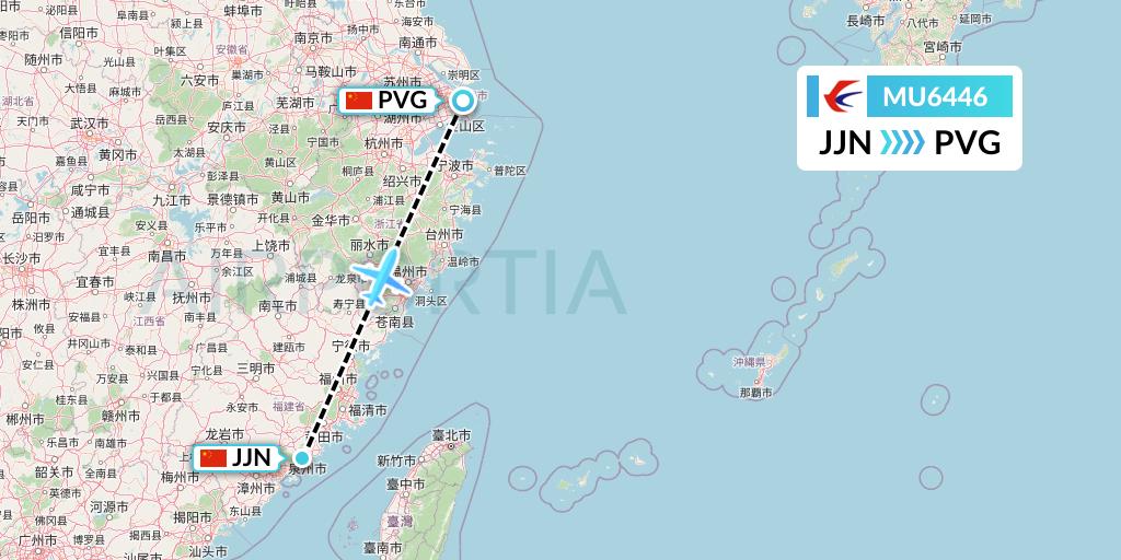 MU6446 China Eastern Airlines Flight Map: Jinjiang to Shanghai
