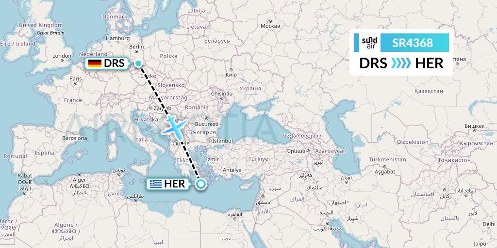 SR4368 SundAir Flight Map: Dresden to Heraklion