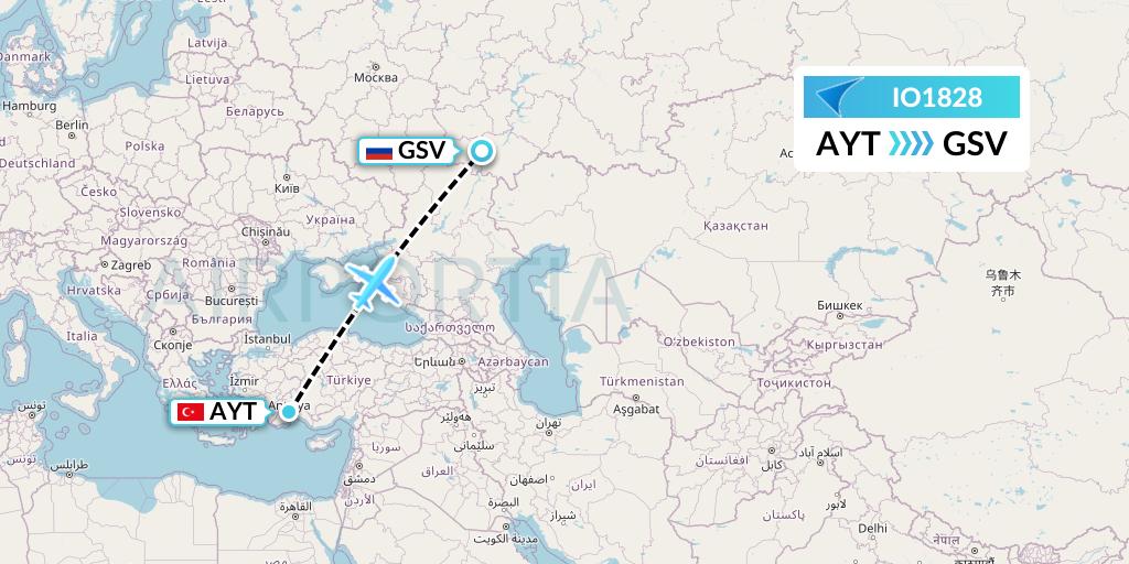 IO1828 IrAero Flight Map: Antalya to Saratov
