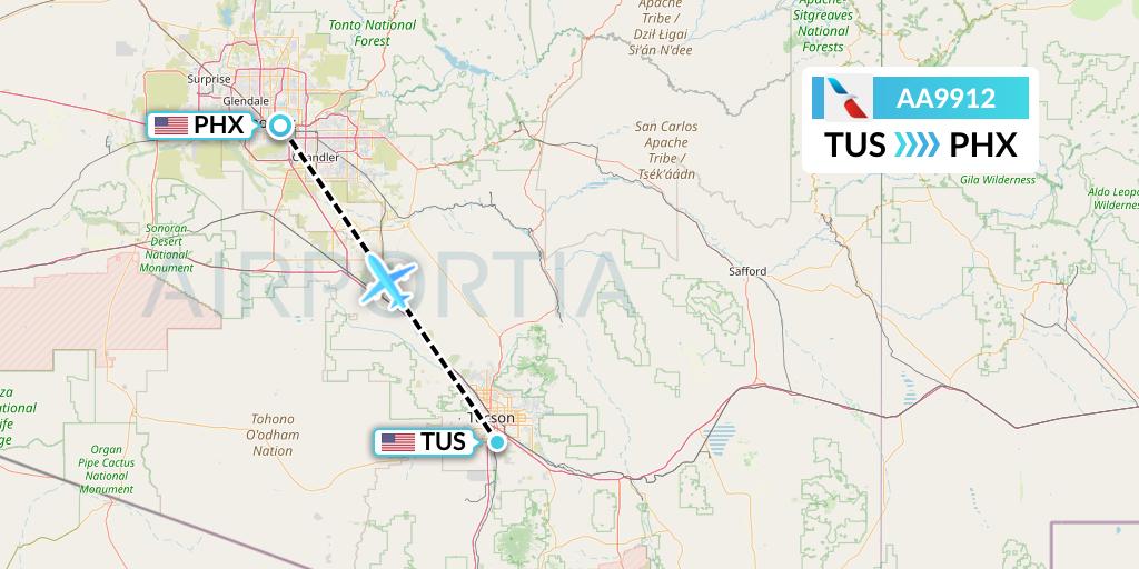 AA9912 American Airlines Flight Map: Tucson to Phoenix
