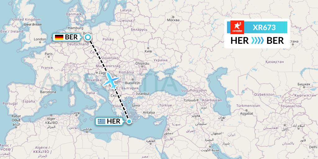 XR673 Corendon Airlines Europe Flight Map: Heraklion to Berlin