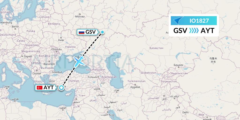 IO1827 IrAero Flight Map: Saratov to Antalya
