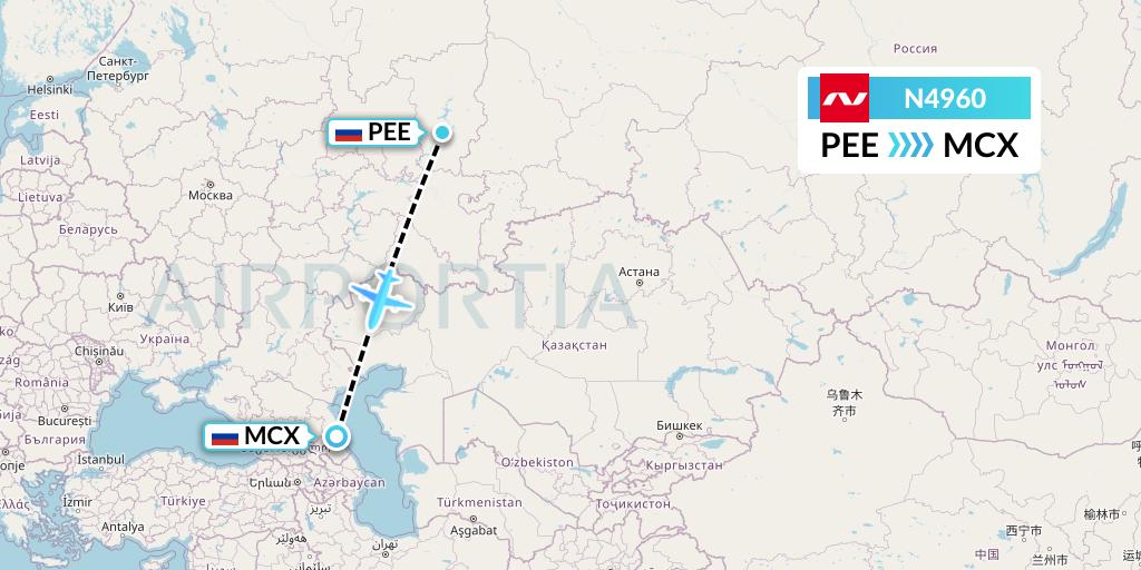 N4960 Nordwind Airlines Flight Map: Perm to Makhachkala
