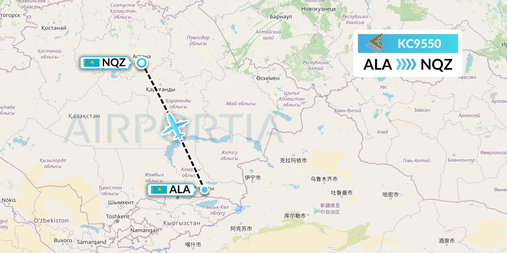 KC9550 Air Astana Flight Map: Almaty to Astana