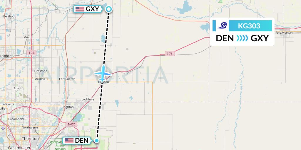 KG303 Key Lime Air Flight Map: Denver to Greeley