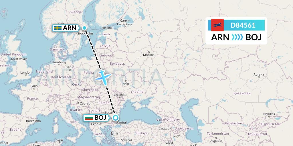 D84561 Norwegian Air International Flight Map: Stockholm to Burgas
