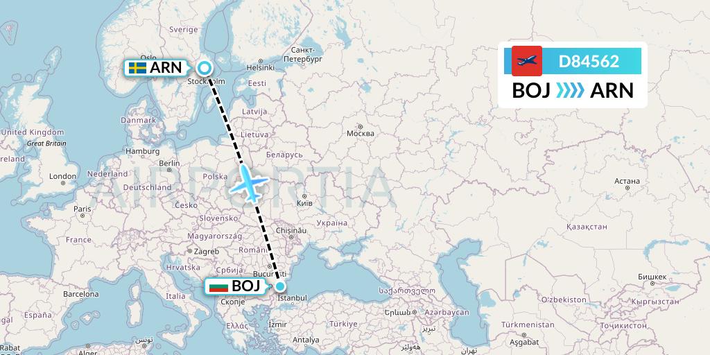 D84562 Norwegian Air International Flight Map: Burgas to Stockholm
