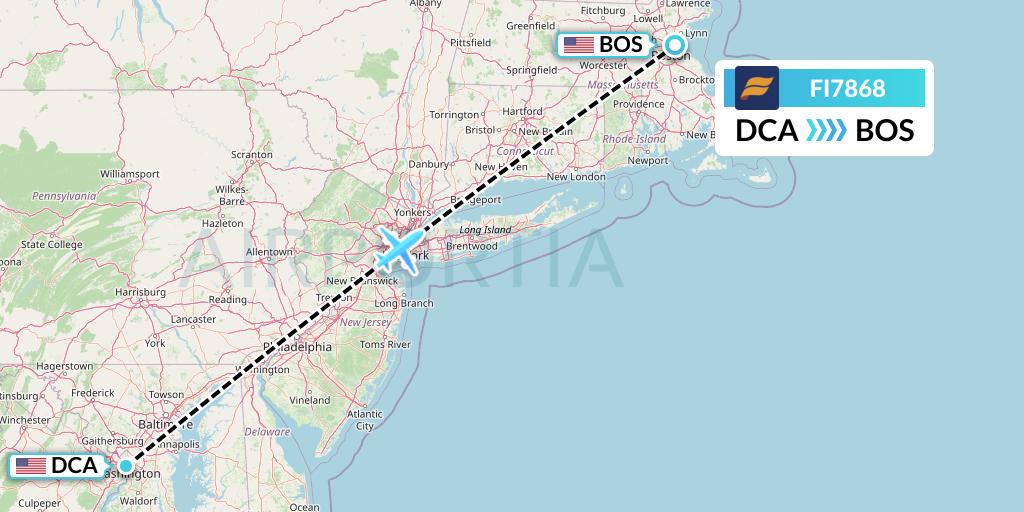 FI7868 Icelandair Flight Map: Washington to Boston