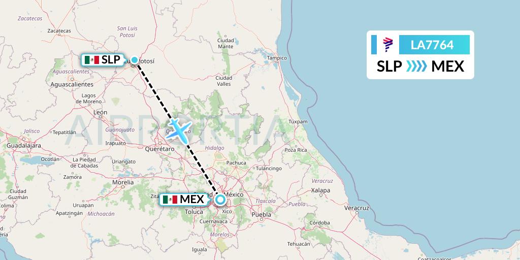 LA7764 LAN Airlines Flight Map: San Luis Potosi to Mexico City