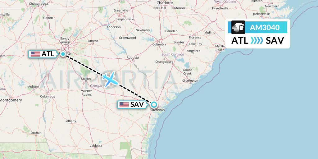AM3040 Aeromexico Flight Map: Atlanta to Savannah
