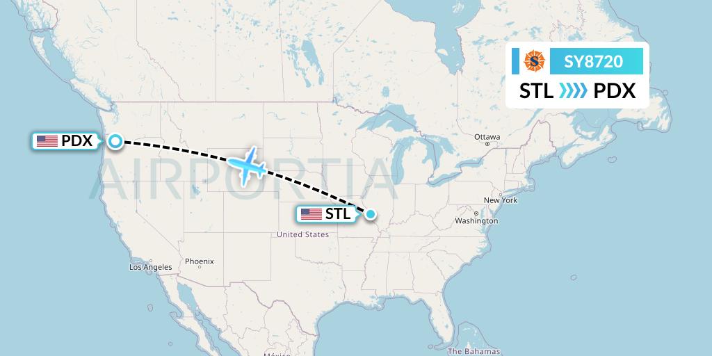 SY8720 Sun Country Airlines Flight Map: St. Louis to Portland
