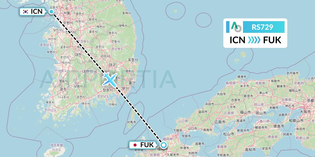 RS729 Air Seoul Flight Map: Seoul to Fukuoka