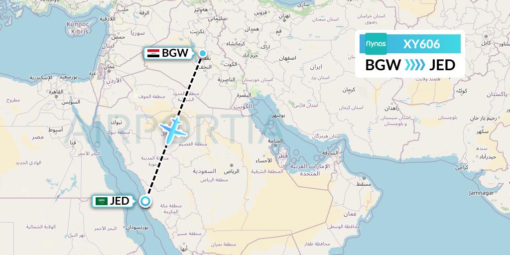 XY606 Flynas Flight Map: Baghdad to Jeddah