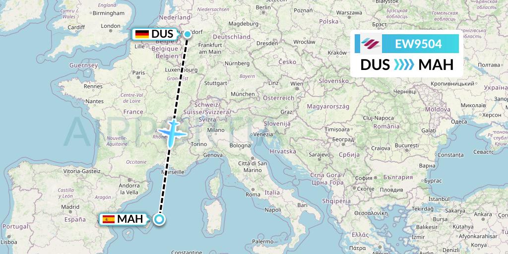 EW9504 Eurowings Flight Map: Dusseldorf to Mahon