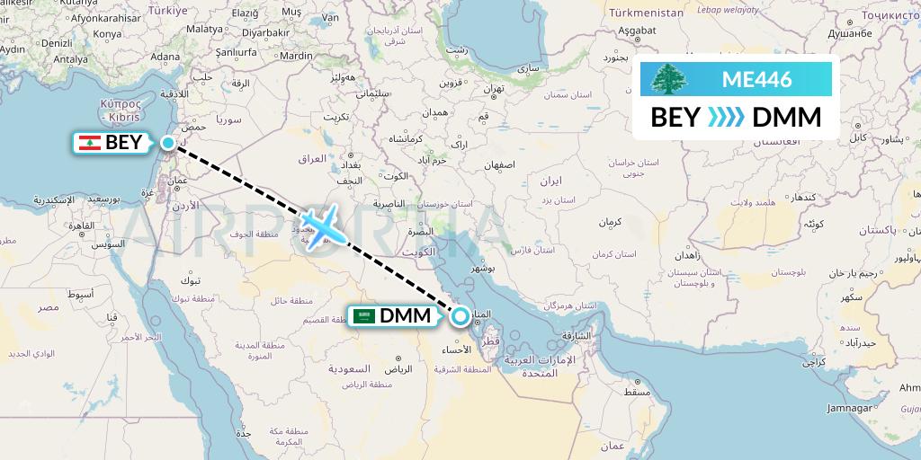 ME446 MEA Flight Map: Beirut to Dammam