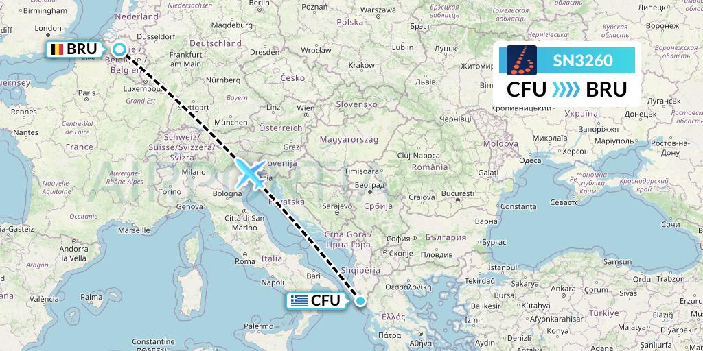 SN3260 Brussels Airlines Flight Map: Corfu to Brussels