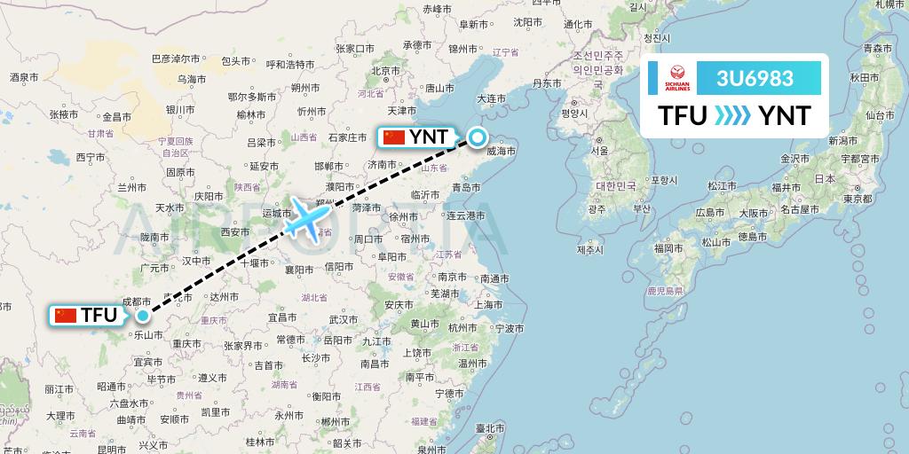3U6983 Sichuan Airlines Flight Map: Chengdu to Yantai