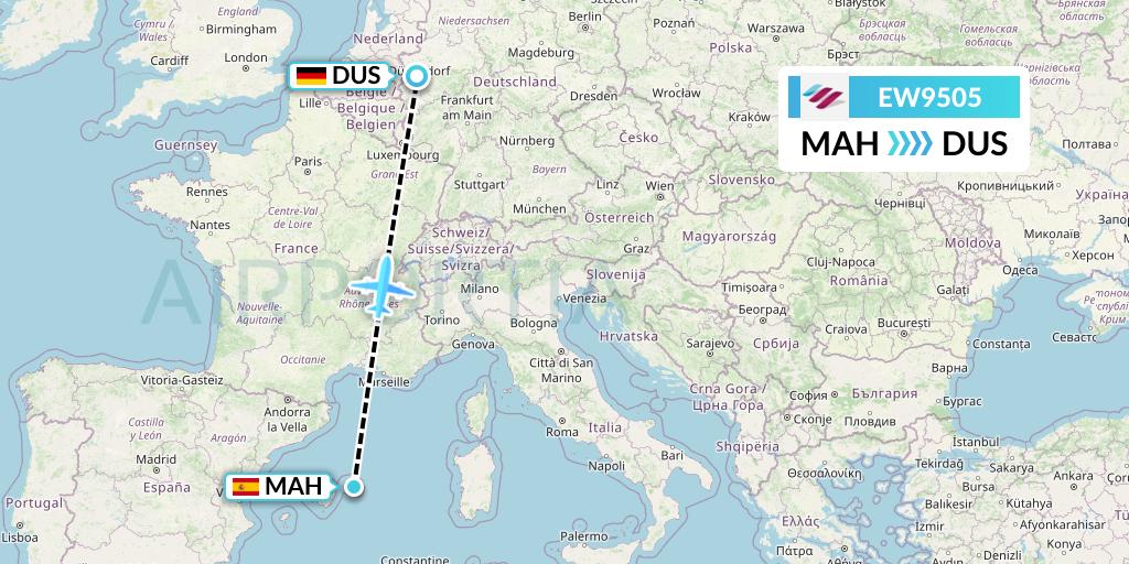 EW9505 Eurowings Flight Map: Mahon to Dusseldorf