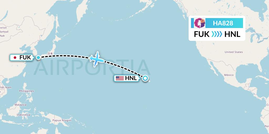 HA828 Hawaiian Airlines Flight Map: Fukuoka to Honolulu