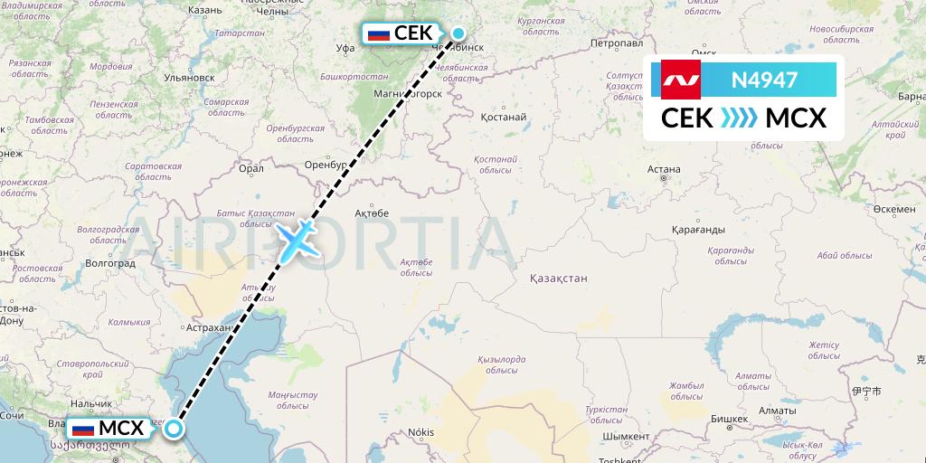 N4947 Nordwind Airlines Flight Map: Chelyabinsk to Makhachkala