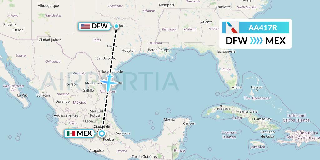 AA417R American Airlines Flight Map: Dallas to Mexico City