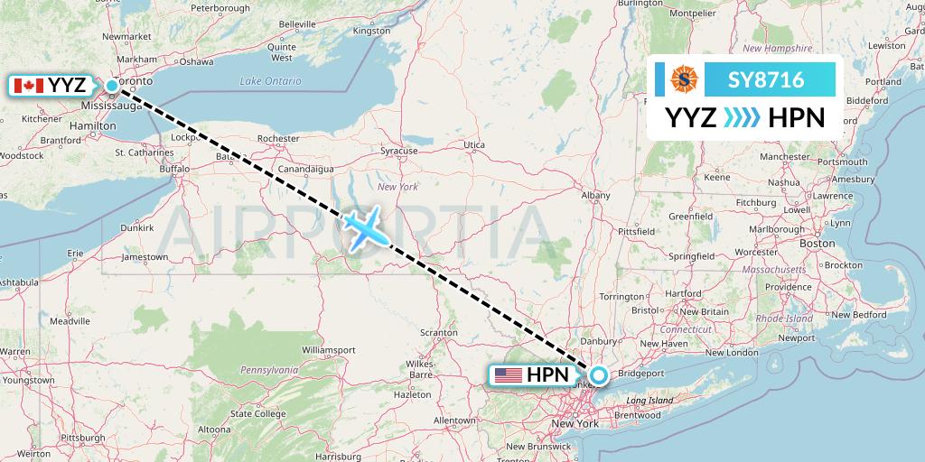SY8716 Sun Country Airlines Flight Map: Toronto to White Plains
