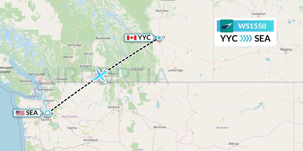 WS1550 WestJet Flight Map: Calgary to Seattle