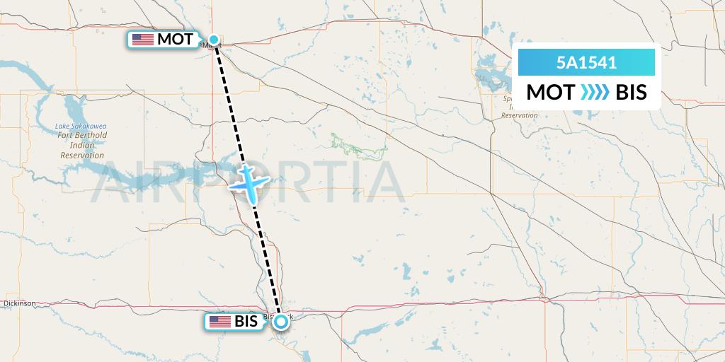5A1541 Alpine Air Express Flight Map: Minot to Bismarck