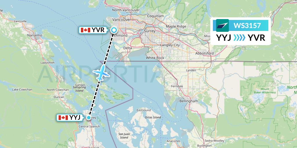 WS3157 WestJet Flight Map: Victoria to Vancouver