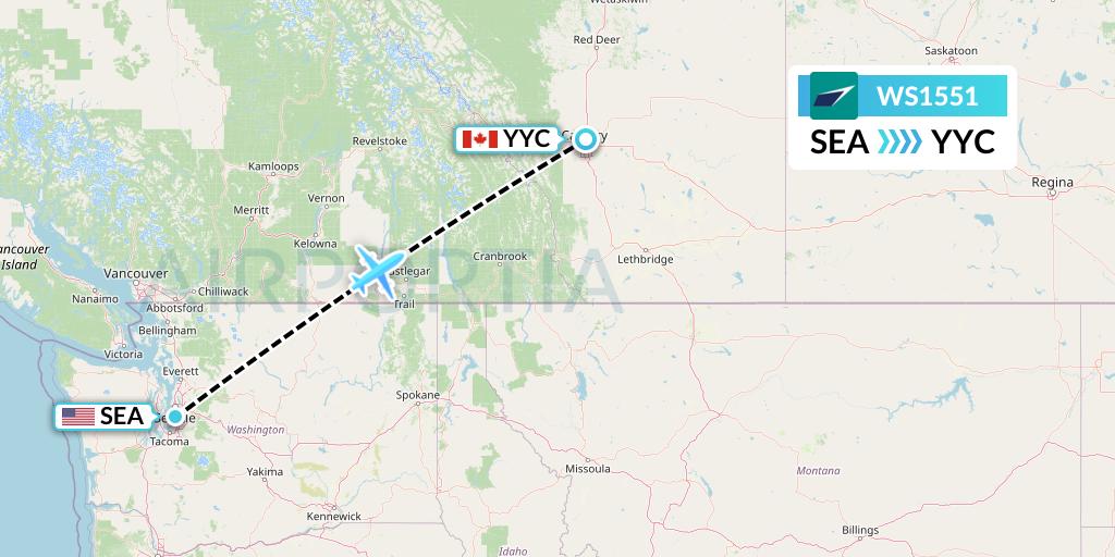 WS1551 WestJet Flight Map: Seattle to Calgary