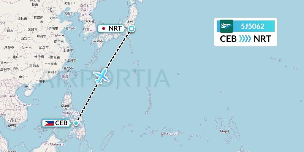5J5062 CEBU Pacific Air Flight Map: Cebu to Tokyo