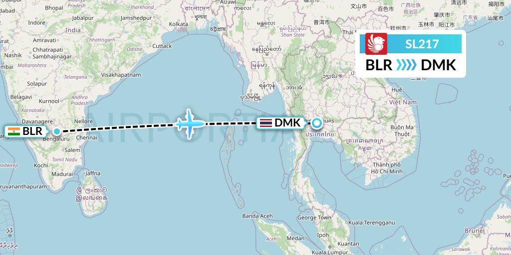 SL217 Thai Lion Air Flight Map: Bangalore to Bangkok