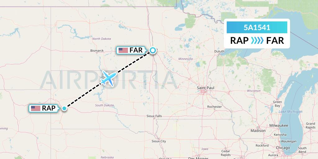 5A1541 Alpine Air Express Flight Map: Rapid City to Fargo