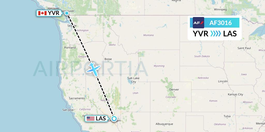 AF3016 Air France Flight Map: Vancouver to Las Vegas
