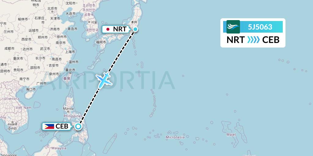 5J5063 CEBU Pacific Air Flight Map: Tokyo to Cebu