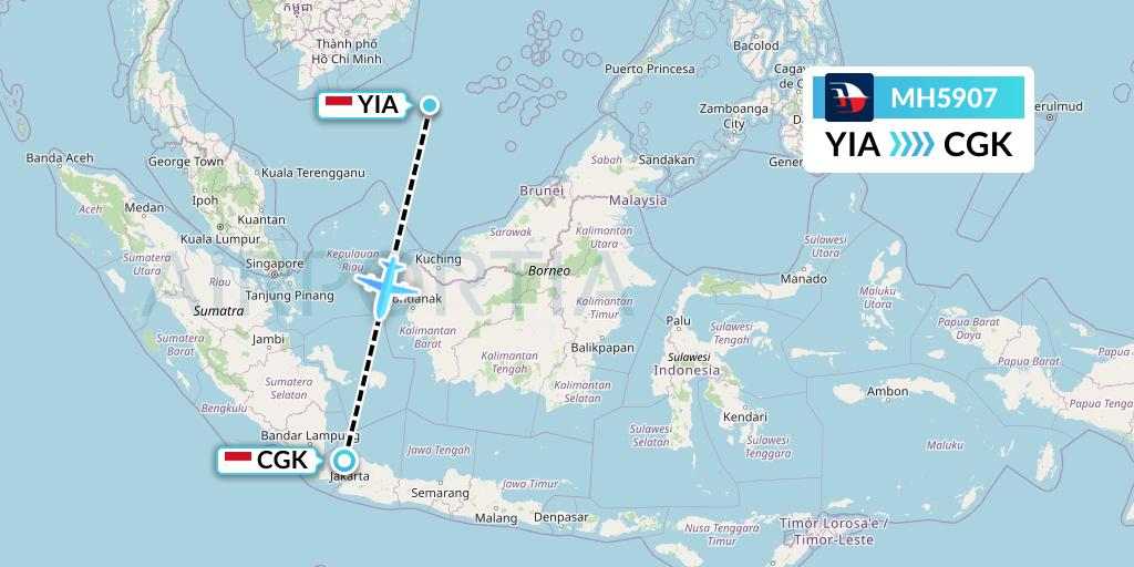 MH5907 Malaysia Airlines Flight Map: Yogyakarta to Jakarta
