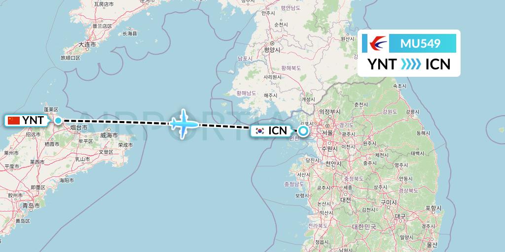 MU549 China Eastern Airlines Flight Map: Yantai to Seoul