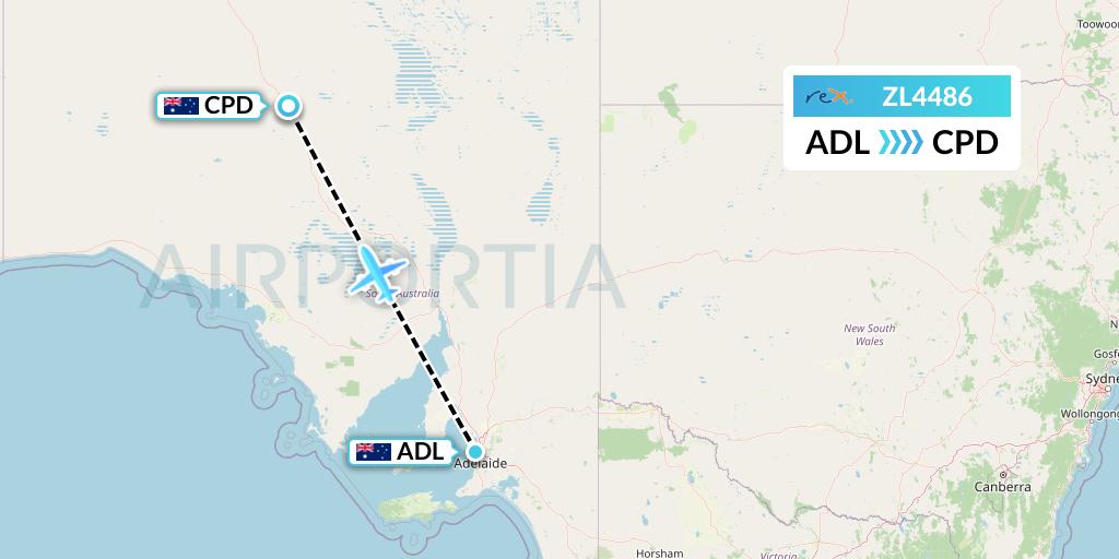 ZL4486 Regional Express Flight Map: Adelaide to Coober Pedy