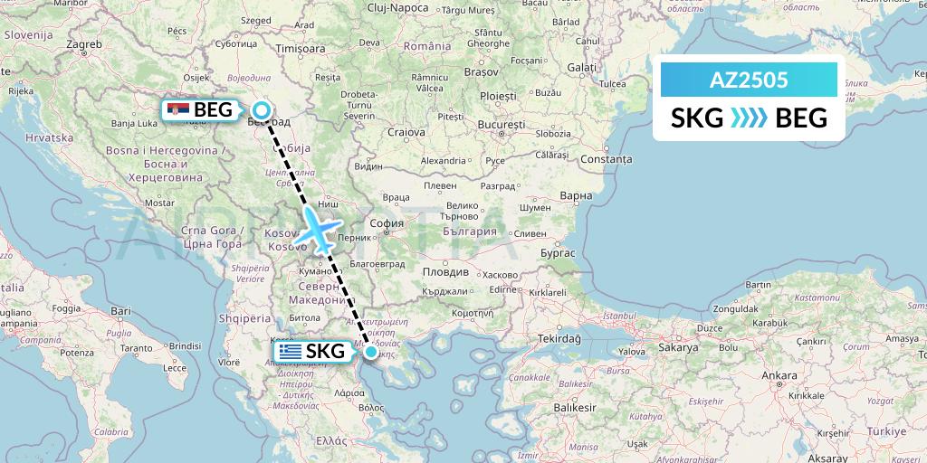 AZ2505 ITA Airways Flight Map: Thessaloniki to Belgrade